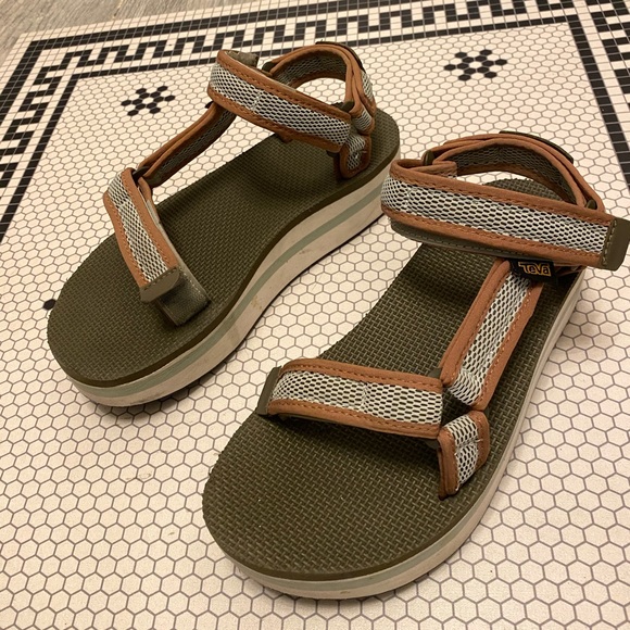 Teva Women's Flatform Mesh Sandals - Dark Olive/Sea Foam size 6 - Picture 5 of 8